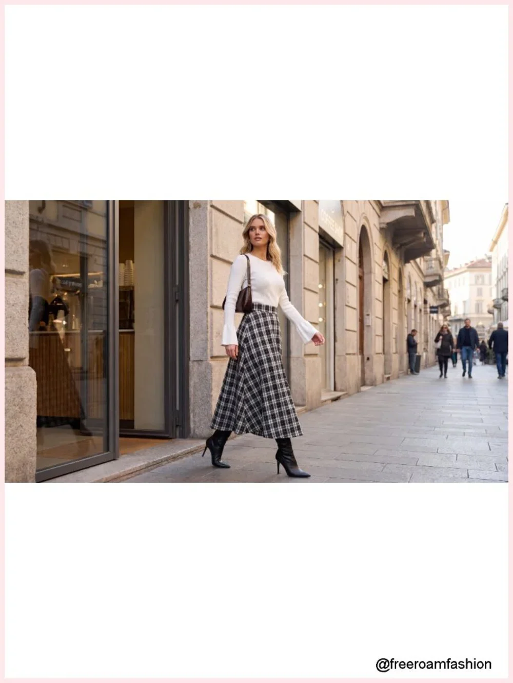 A-Line Plaid Maxi Skirt High Waist with Pockets Fall Spring Office Casual